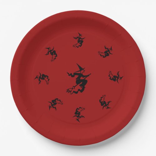 spooky witch on flying broomstick fun halloween paper plates