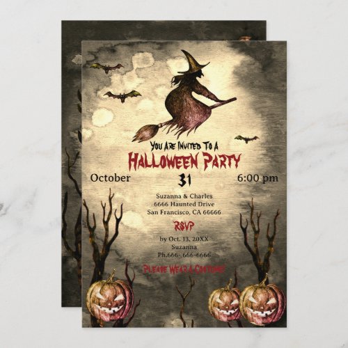 Spooky Witch Pumpkins Halloween Party  Invitation