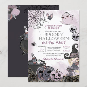 Spooky Witch Purple Black Halloween Costume Party Invitation