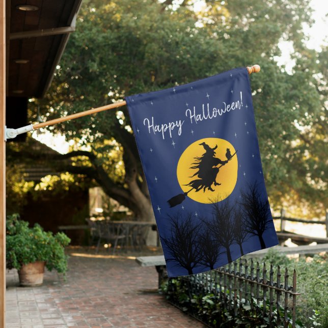 Spooky Witch Silhouette Halloween House Flag (In SItu)