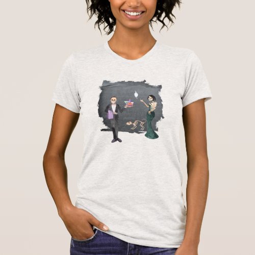 Spooky Witch Skelton Lady Cat Halloween Party T_Shirt