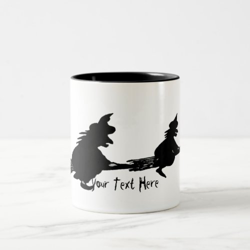 spooky witches on broomsticks fun for halloween Two_Tone coffee mug