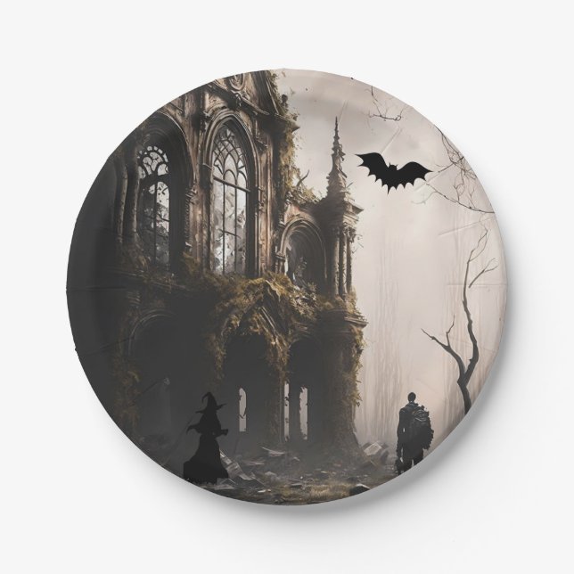 Spooky Witching Hour Halloween Party Invitation Paper Plates (Front)