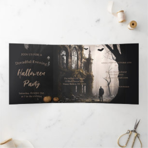 Spooky Witching Hour Halloween Party Tri-Fold Invitation
