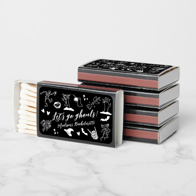 Spooky Witchy Black Bachelorette Party Wedding Matchboxes (Stacked)