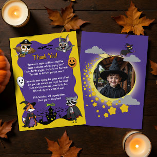 Spooky Woodland Animals in Costume Cartoon Photo Thank You Card