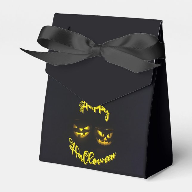 Spooky yellows Happy Halloween pumpkin face black Favor Boxes (Front Side)