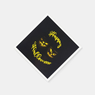 Spooky yellows Happy Halloween pumpkin faces Napkins