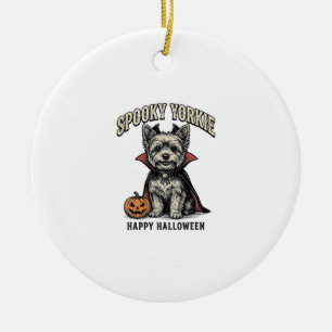 Spooky Yorkie Halloween Dog Vintage Shirt Design_1 Ceramic Ornament