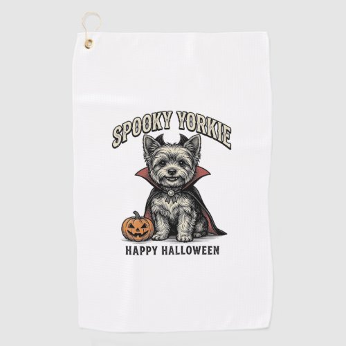 Spooky Yorkie Halloween Dog Vintage Shirt Design_1 Golf Towel