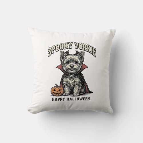 Spooky Yorkie Halloween Dog Vintage Shirt Design_1 Throw Pillow