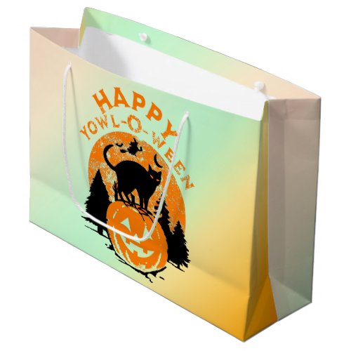 Spooky Yowl_O_Ween Black Cat On A Jack O Lantern Large Gift Bag