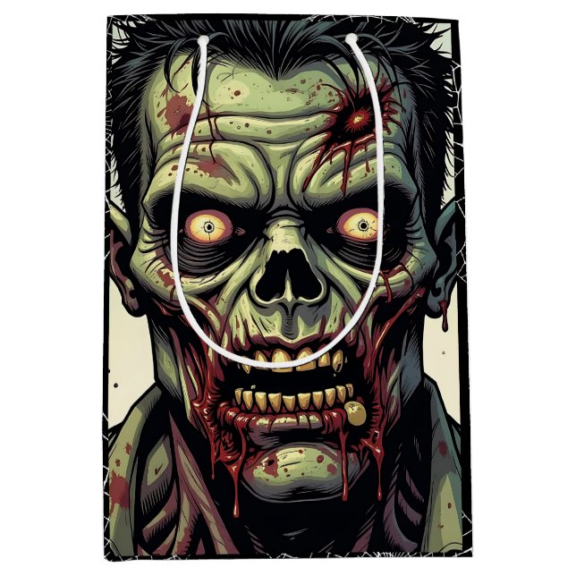 Spooky Zombie and Spiderwebs Halloween Medium Gift Bag (Front)