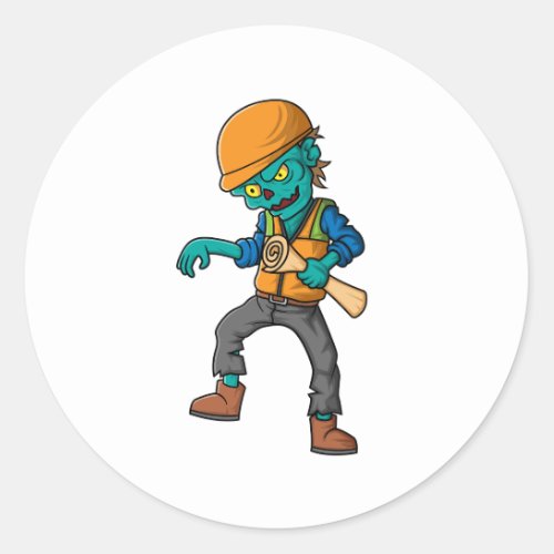 spooky zombie architect cartoon character classic round sticker