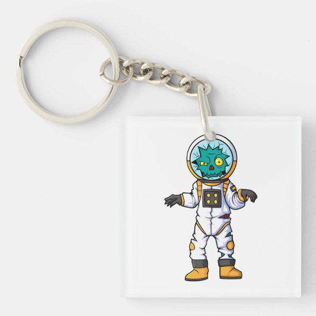 spooky zombie astronaut cartoon character keychain (Front)