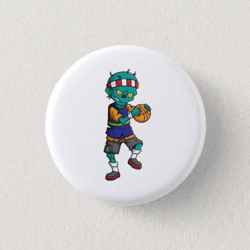 spooky zombie basketball player cartoon character button