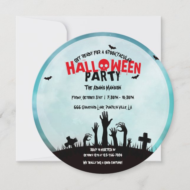 Spooky Zombie Graveyard Halloween Party Invitation (Front)