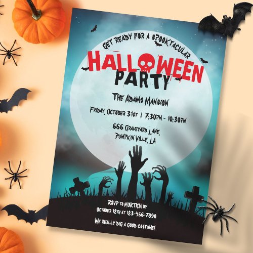 Spooky Zombie Graveyard Halloween Party Invitation