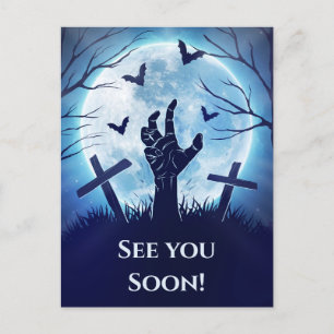 Spooky Zombie Graveyard (midnight blue) Postcard
