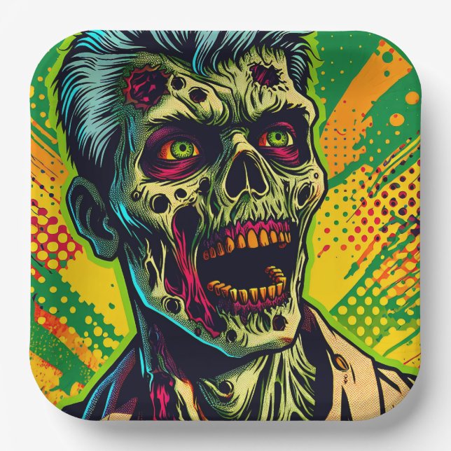 Spooky Zombie Halloween Party Paper Plates (Front)