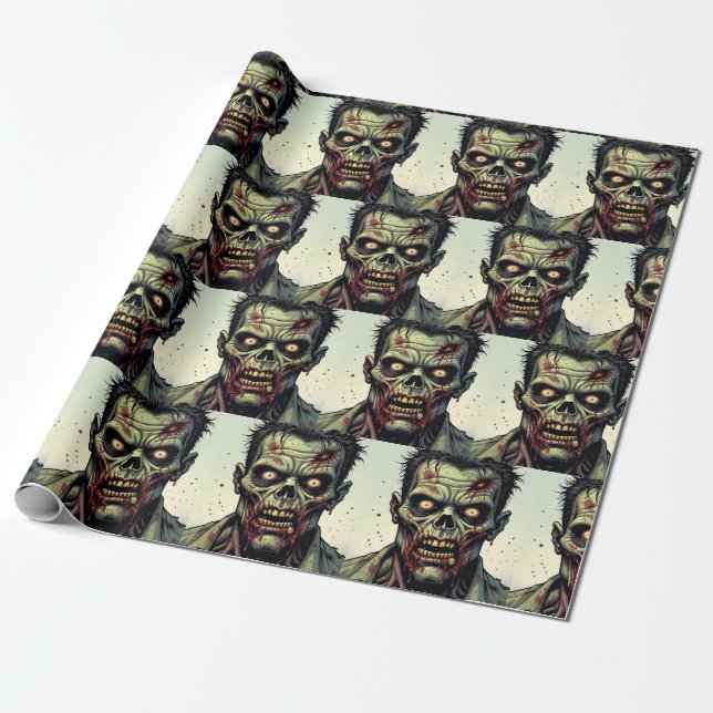 Spooky Zombie Halloween Wrapping Paper (Unrolled)
