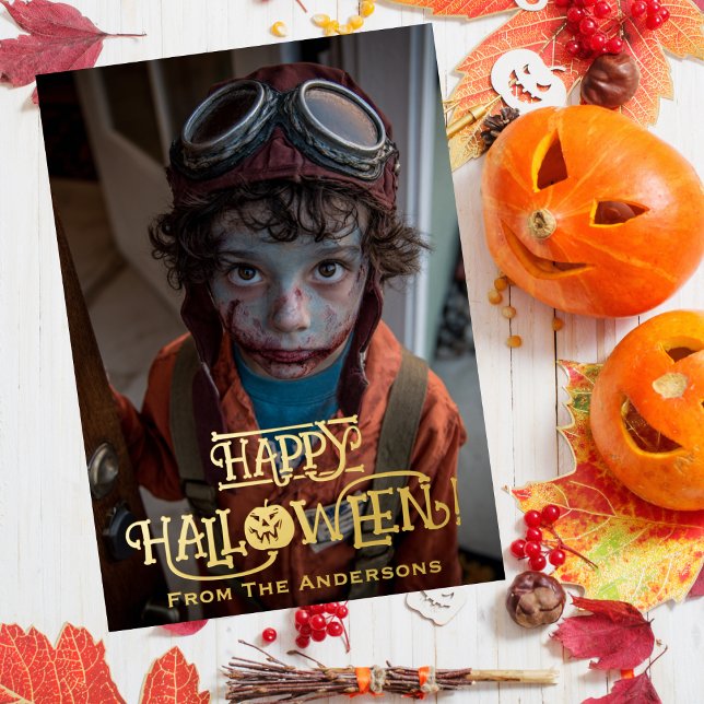 Spooky Zombie Pilot Photo Funny Photo Halloween Foil Holiday Card (Creator Uploaded)