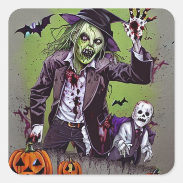 Spooky Zombies Vintage Halloween Square Sticker (Front)