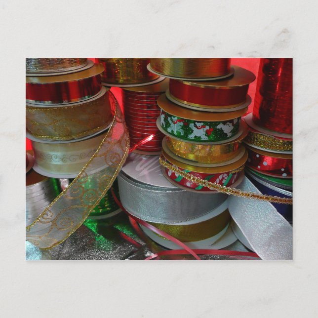 Spools of Christmas Ribbon Holiday Red and Gold (Front)