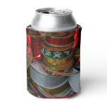 Spools of Christmas Ribbon Holiday Red and Gold Can Cooler