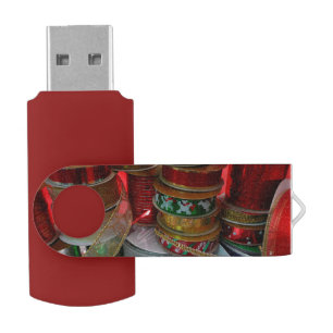 Spools of Christmas Ribbon Holiday Red and Gold Flash Drive
