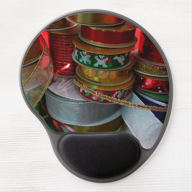 Spools of Christmas Ribbon Holiday Red and Gold Gel Mouse Pad (Front)
