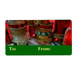 Spools of Christmas Ribbon Holiday Red and Gold Label