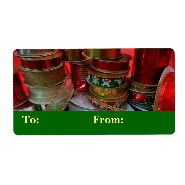 Spools of Christmas Ribbon Holiday Red and Gold Label (Front)