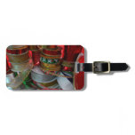 Spools of Christmas Ribbon Holiday Red and Gold Luggage Tag