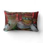 Spools of Christmas Ribbon Holiday Red and Gold Lumbar Pillow