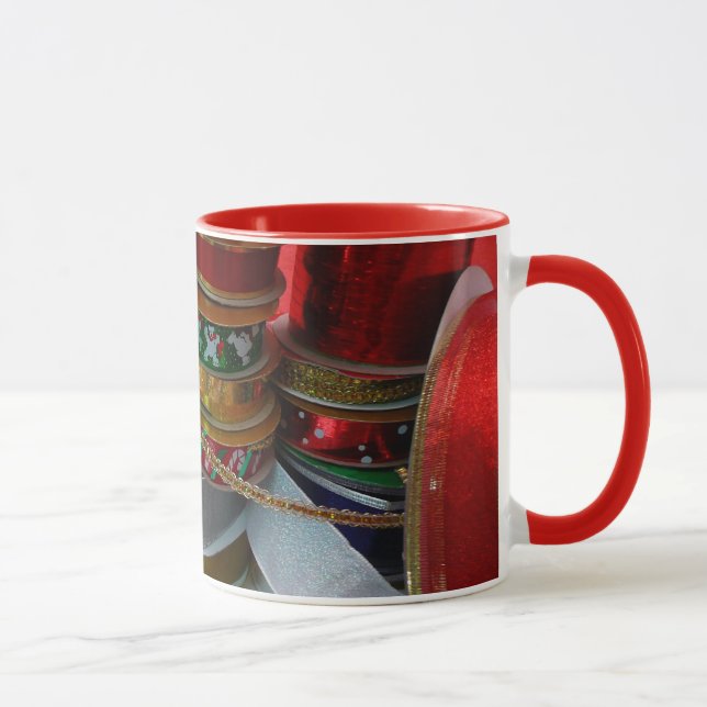 Spools of Christmas Ribbon Holiday Red and Gold Mug (Right)