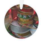 Spools of Christmas Ribbon Holiday Red and Gold Ornament