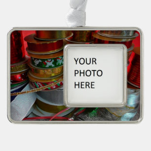Spools of Christmas Ribbon Holiday Red and Gold Ornament