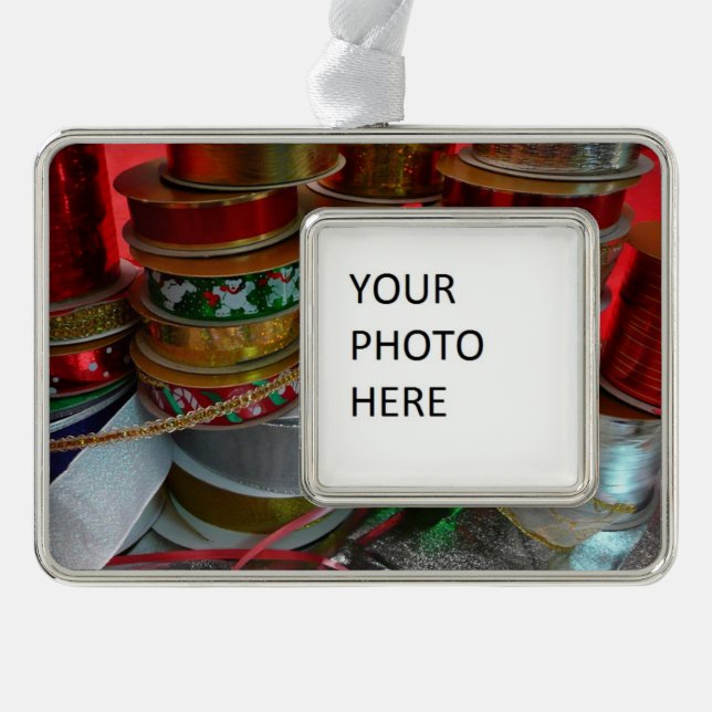 Spools of Christmas Ribbon Holiday Red and Gold Ornament (Front)