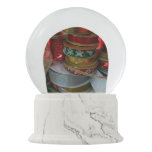 Spools of Christmas Ribbon Holiday Red and Gold Snow Globe