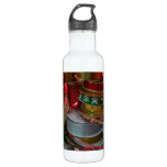 Spools of Christmas Ribbon Holiday Red and Gold Stainless Steel Water Bottle
