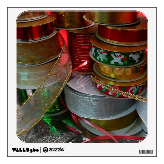 Spools of Christmas Ribbon Holiday Red and Gold Wall Sticker (Front)