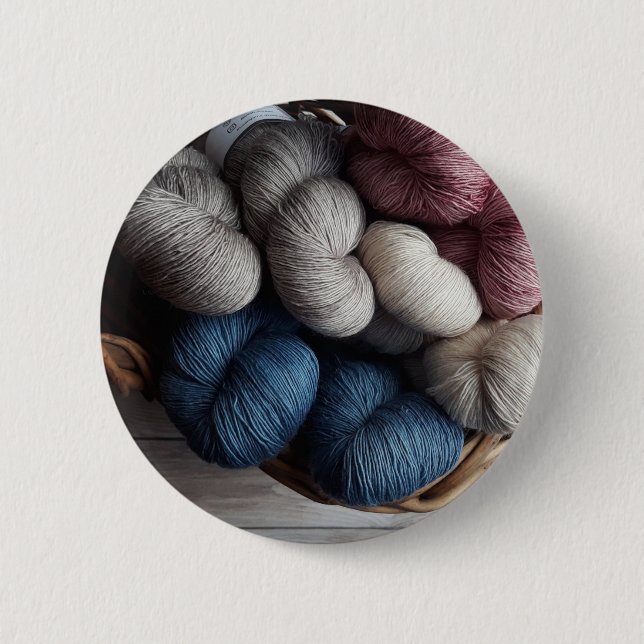 Spools of Craft Yarn in Basket Button (Front)