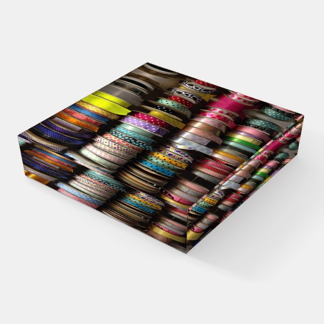 Spools of Ribbon Sewing NYC Garment District Photo Paperweight (Angled)