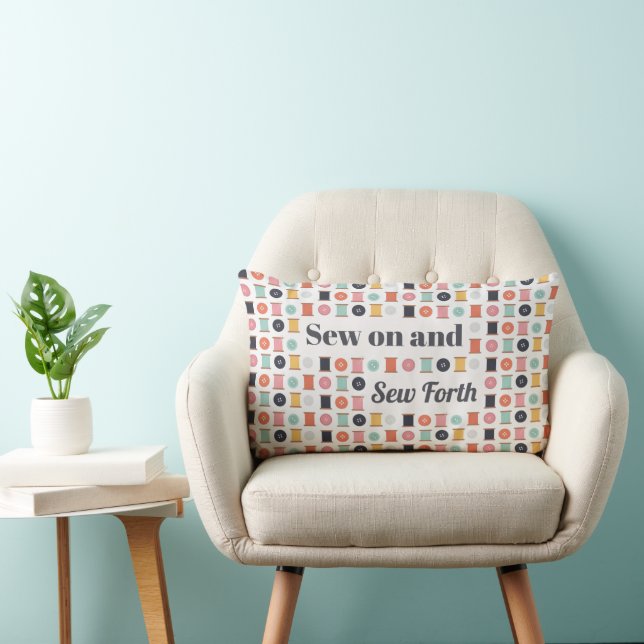 Spools of Thread and Sewing Buttons Quilters Quote Lumbar Pillow (Chair)
