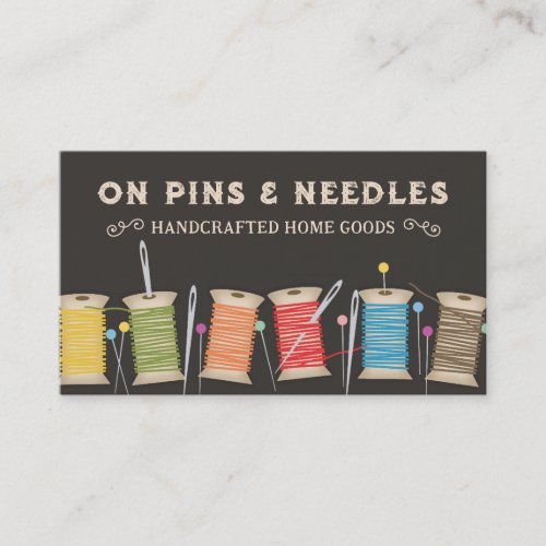 Spools of thread pins needles sewing biz cards