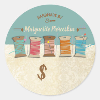 Spools of thread sewing notions seamstress classic round sticker