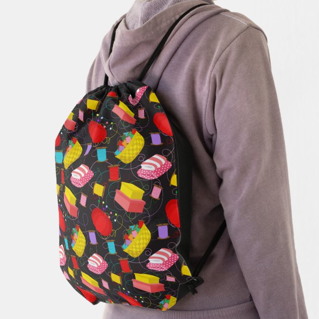 Spools Sewing Threads Pins Blankets Seamstress Drawstring Bag (Insitu)
