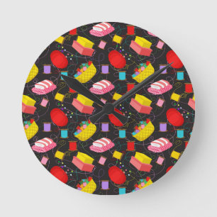 Spools Sewing Threads Pins Blankets Seamstress Round Clock