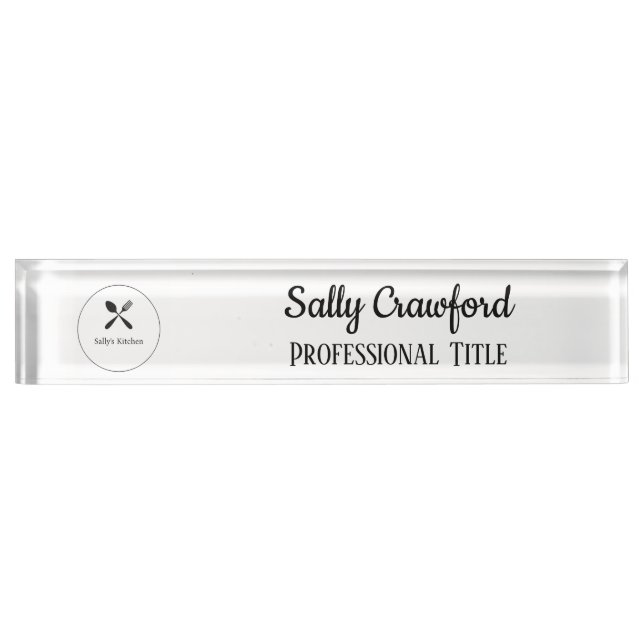 Spoon and fork silhouette business logo desk name plate (Front)
